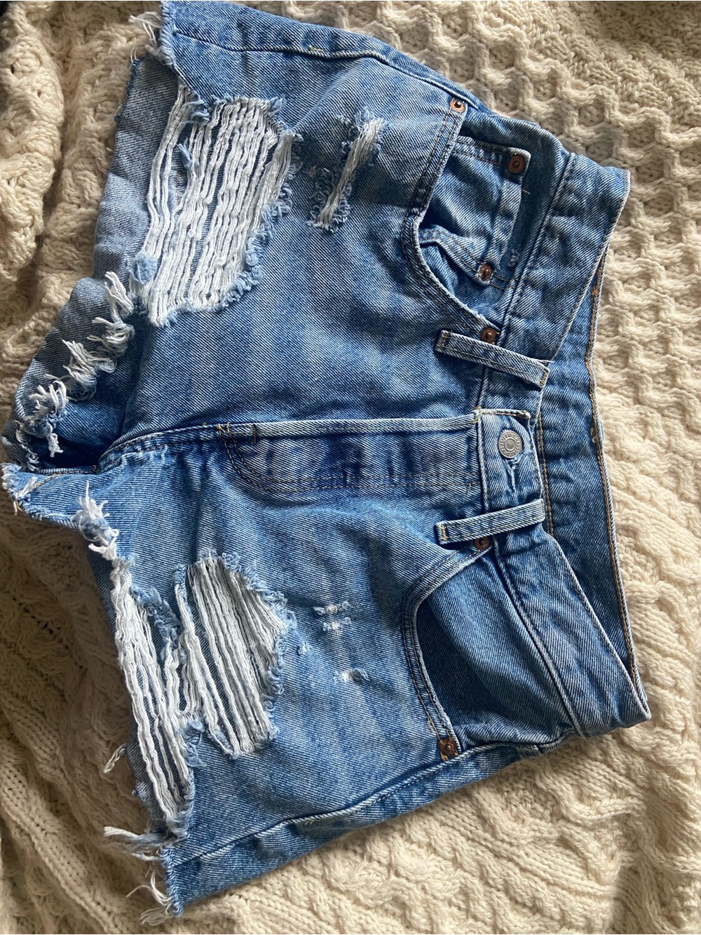 Levi's 501’s Distressed Light Blue Denim Jean Shorts 27w
